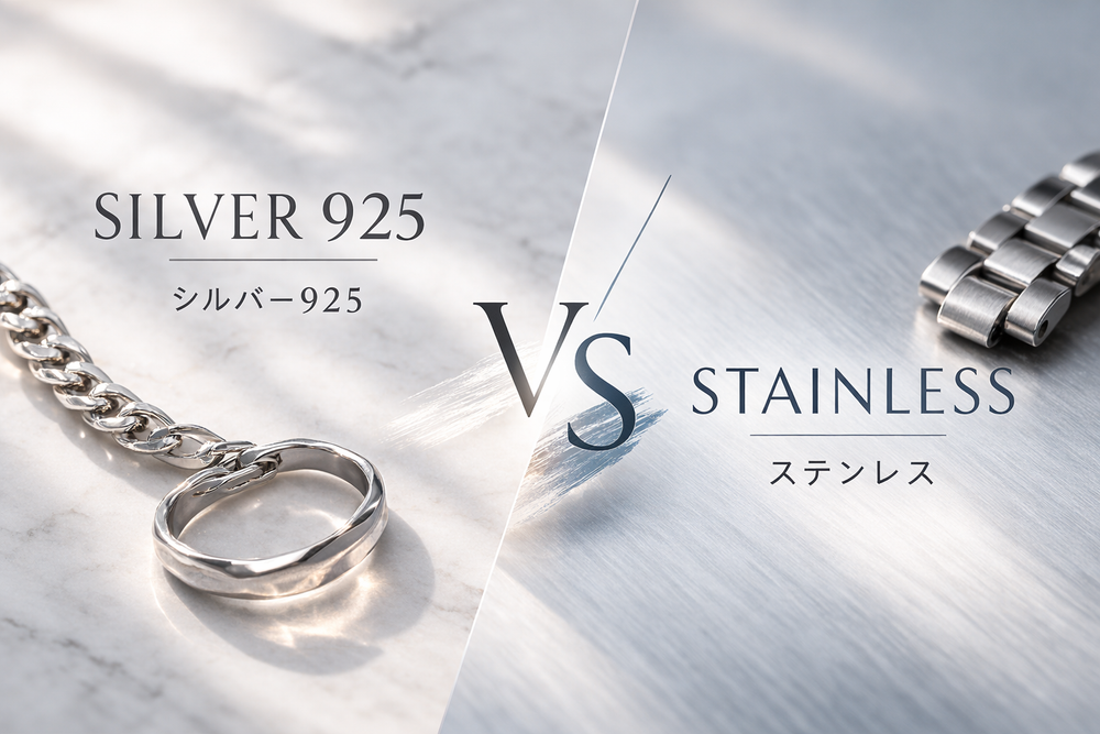 Silver925とステンレスの違いを比較するイメージ